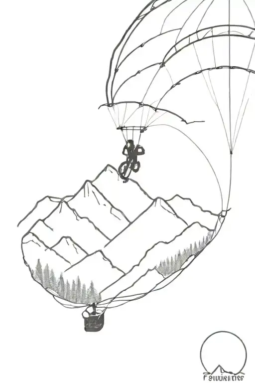 paraglider fly , mountain , camping , hiking , bicycle  tattoo design idea