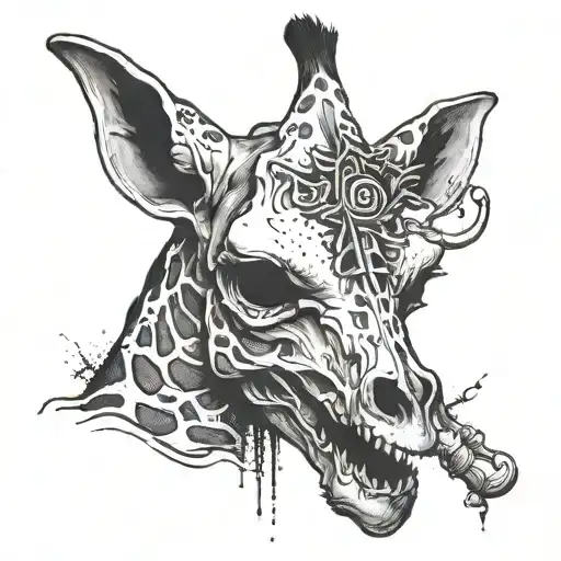 giraffe skull grunge tattoo design idea