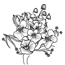 bouquet of lily of the valley, morning glory, and honeysuckle tattoo design idea