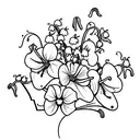 bouquet of lily of the valley, morning glory, and honeysuckle tattoo design idea