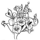 bouquet of lily of the valley, morning glory, and honeysuckle tattoo design idea