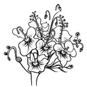 bouquet of lily of the valley, morning glory, and honeysuckle tattoo design idea