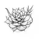 Create a captivating black and white tattoo design featuring a fiddle leaf fig or aloe vera plant. tattoo design idea