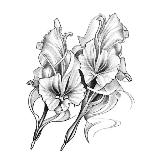 long and curvy fine line single gladiolus stem tattoo design idea
