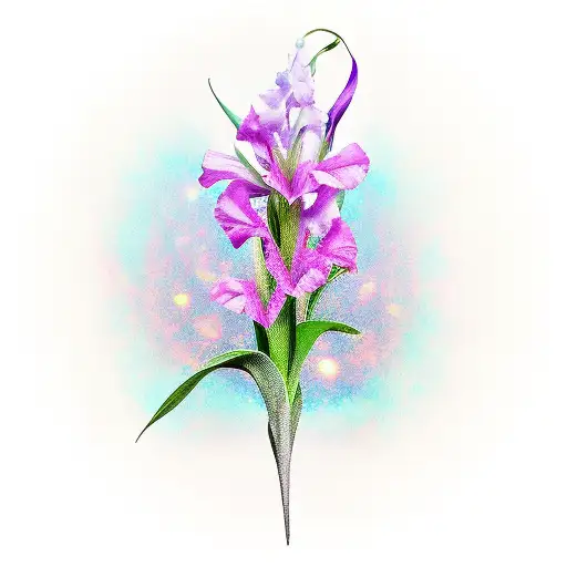 long and curvy fine line single small gladiolus branch tattoo design idea
