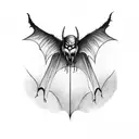 a full body devil floating in the air, with black bat-like wings tattoo design idea