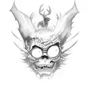 a full body demon with black bat wings floating in the air tattoo design idea