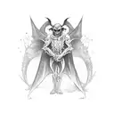 a full body demon with black bat wings floating in the air tattoo design idea