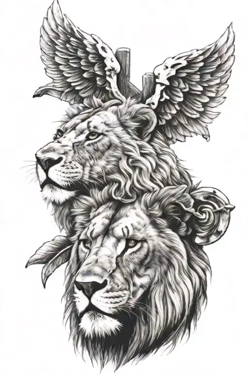 lion and lamb and cross tattoo tattoo design idea
