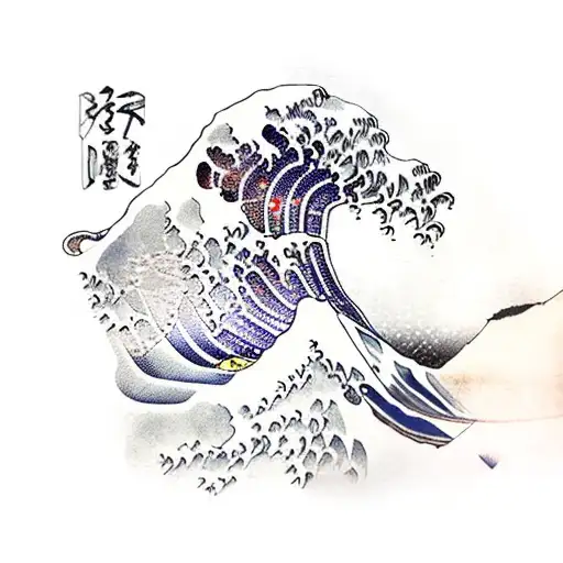 Waves with Cherry Blossoms and a shrine tattoo design idea