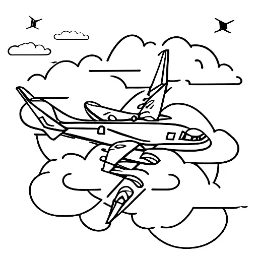 An airplane soaring through a cloud-filled sky tattoo design idea