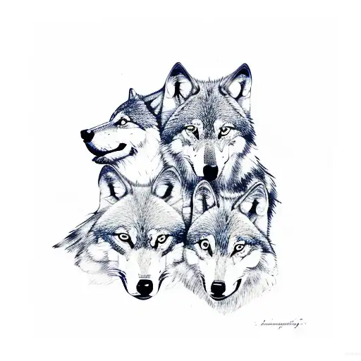 wolf with three pups tattoo design idea
