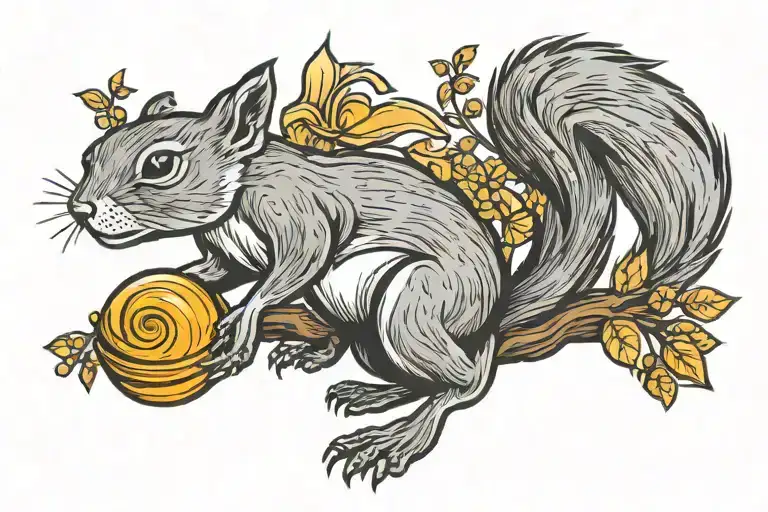 squirrel throwing a disc golf basket tattoo design idea