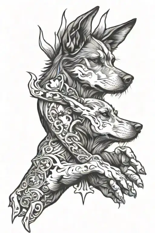 dogs, human hand, broken heart, death tattoo design idea