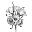 mix ocarnations and poppies and snowdrops and callalilies and gladiolus with wedding rings on long stems with 21/08/2017 tattoo design idea