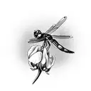 dragonfly of poppies callaliles gladiolus carnations snowdrops with date August 21 2017 on stems , wedding rings on the  tattoo design idea