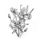 dragonfly of poppies callaliles gladiolus carnations snowdrops with date August 21 2017 on stems , wedding rings on the  tattoo design idea