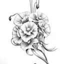 carnations and poppies and snowdrops and callalilies and gladiolus with wedding rings on long stems with 21/08/2017 tattoo design idea