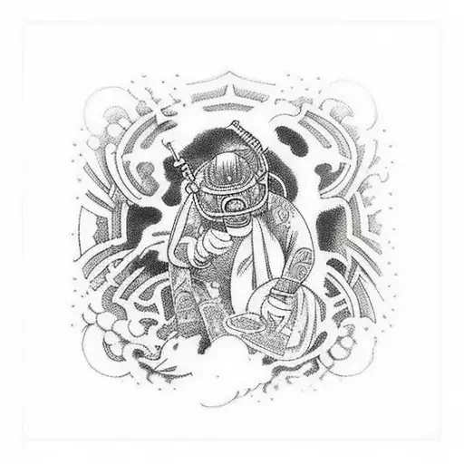 DJ spinning records with JDM Cars drifting in the background tattoo design idea