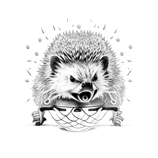 angry hedgehog dunking a basketball tattoo design idea