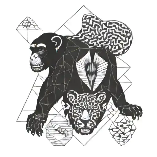 A chimpanzee with a jaguar and a woodpecker all separately tattoo design idea
