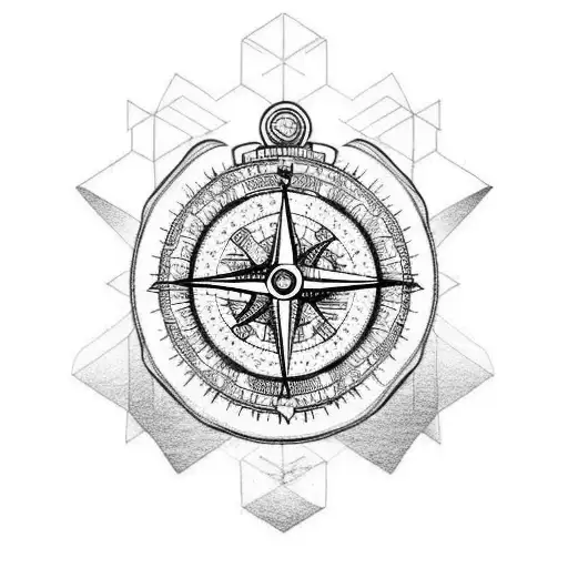 A traditional tattoo design featuring a compass, hiking boots, and a backpack tattoo design idea