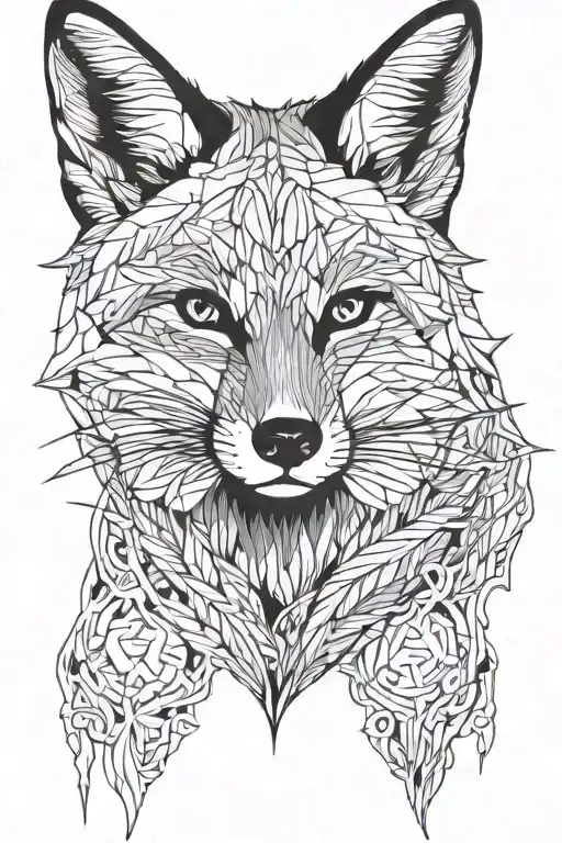 a dream trap in which threads intertwine the image of a fox's face tattoo design idea