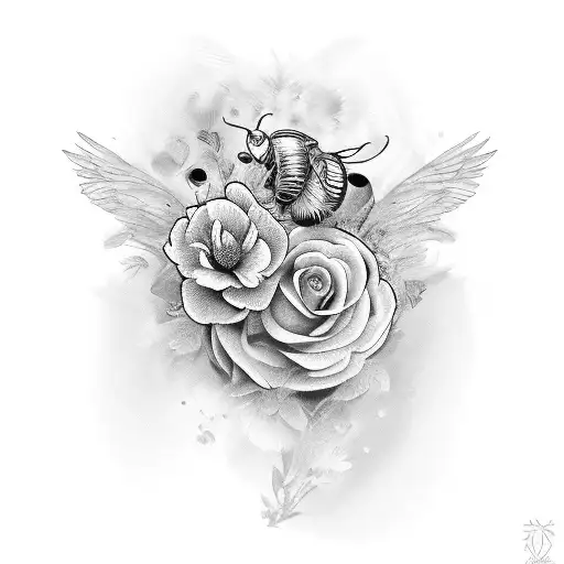 beyonce queen bee flowers tattoo design idea