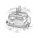 Electricity plastic box, half open, inside world of happiness, happy family  tattoo design idea