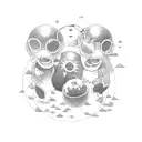 Electricity plastic box, half open, inside world of happiness, happy family  tattoo design idea