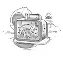 Electricity plastic box, half open, inside world of happiness, happy family  tattoo design idea