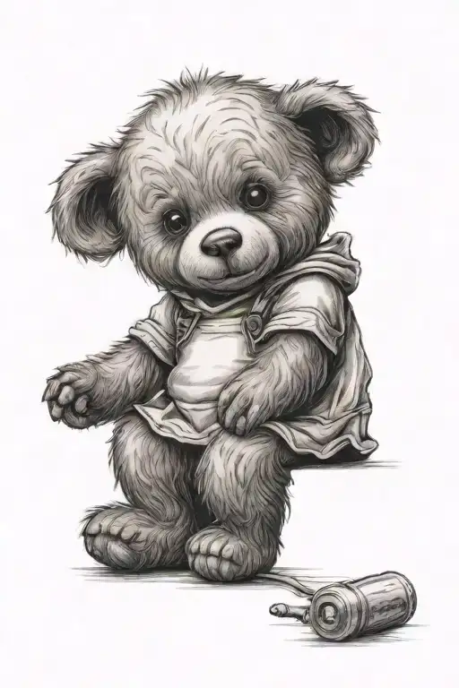 teddy bear sitting alone girl looking for hope life and always tattoo design idea