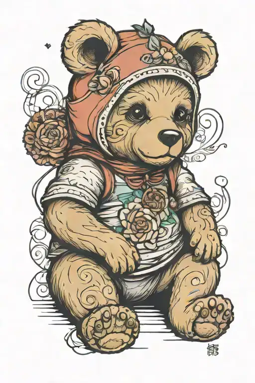 teddy bear sitting alone girl looking for hope life and always tattoo design idea