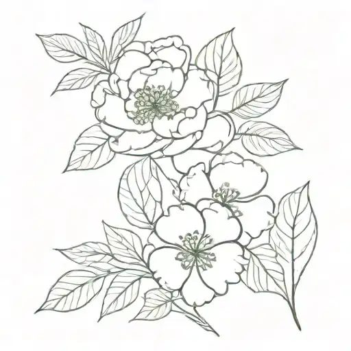peony and oak tree leaf clover tattoo design idea