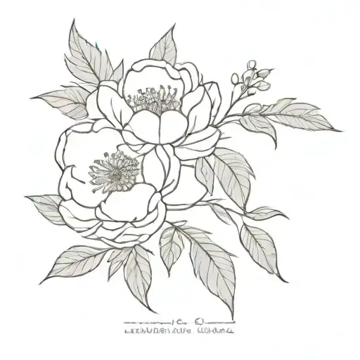one peony and one oak tree leaf tattoo design idea