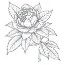 peony and oak tree leaf tattoo design idea