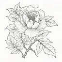peony and oak tree leaf tattoo design idea