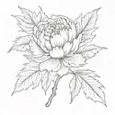peony and oak tree leaf tattoo design idea