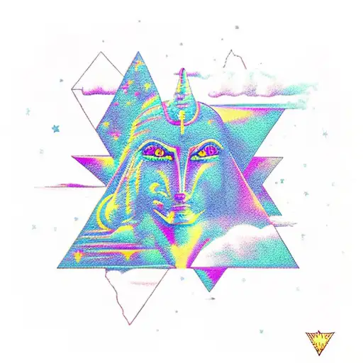 Anubis, Aquarius, stars, I did it my way, clouds, triangle, embrace change  tattoo design idea