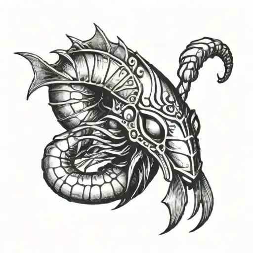 shrimp wearing a medieval helmet tattoo design idea