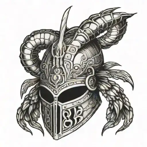 shrimp wearing a medieval helmet tattoo design idea