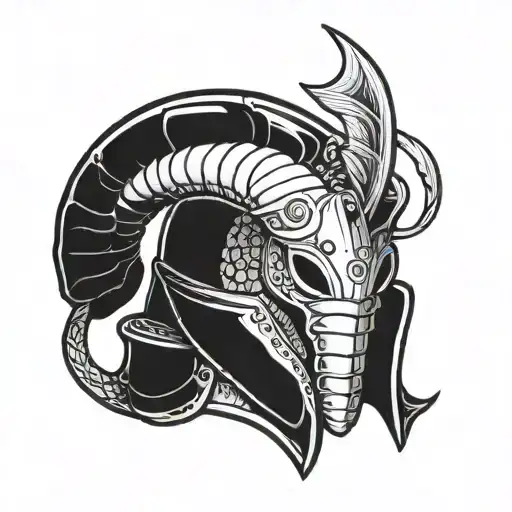 shrimp wearing a medieval helmet tattoo design idea