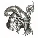 shrimp wearing a medieval helmet tattoo design idea