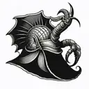 shrimp wearing a medieval helmet tattoo design idea