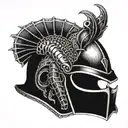 shrimp wearing a medieval helmet tattoo design idea