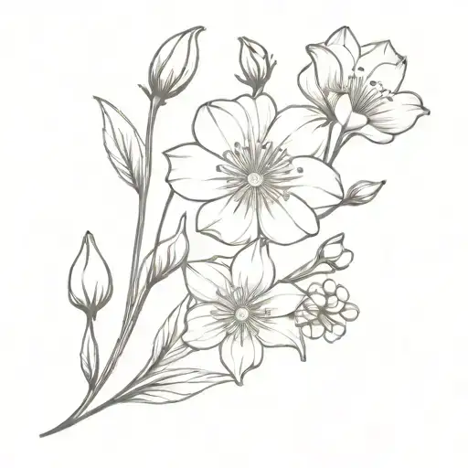 MARIGOLD, COSMOS, LILY OF THE VALLEY FLOWERS AND BIRTHDAY tattoo design idea