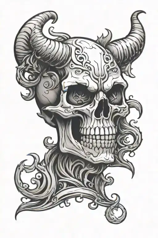 sad happy demon skull tattoo design idea