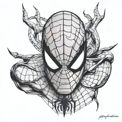 Headshot of spider man looking right side tattoo design idea