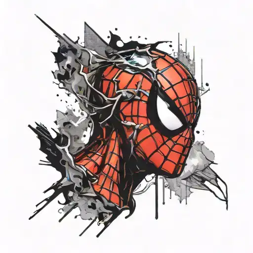 Headshot of spider man looking right side tattoo design idea