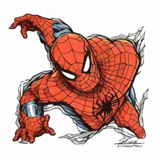 Headshot of spider man looking right side tattoo design idea